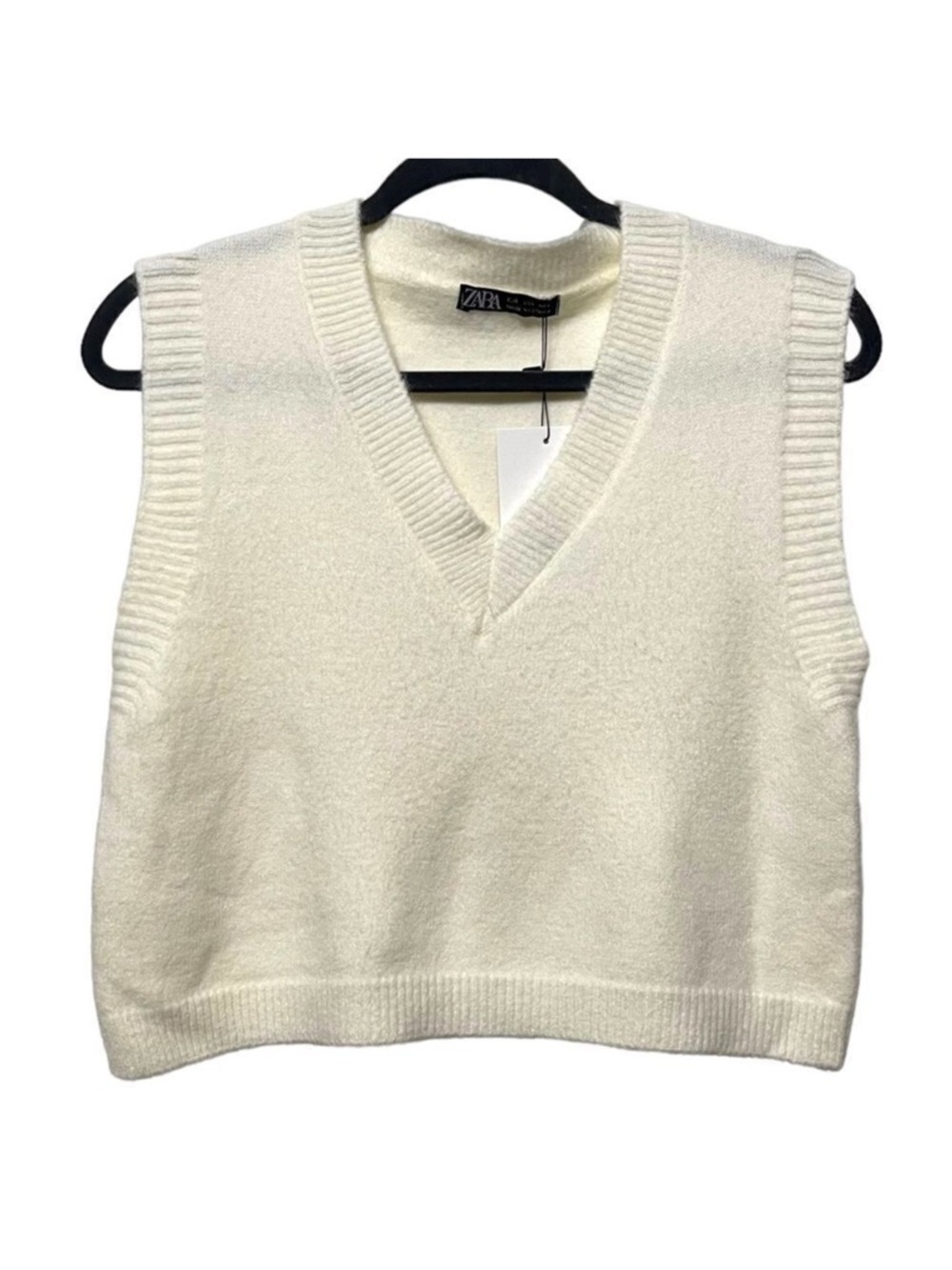 NWT ZARA Rib Trim Knit Cropped Vest Cream